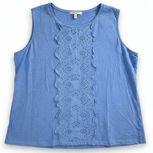 Talbots Blue Eyelet Lace Cotton Sleeveless Tank Top Summer Plus Size 3X